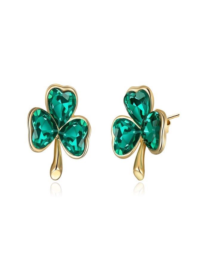 BriLove St. Patrick's Day Green Stunning Cute Shamrock Studs Earrings for Women Holiday Jewelry Gift Emerald Color Gold-Tone - Image 1
