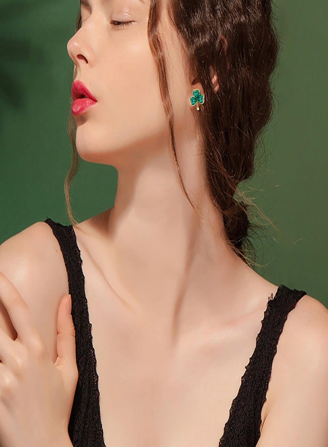BriLove St. Patrick's Day Green Stunning Cute Shamrock Studs Earrings for Women Holiday Jewelry Gift Emerald Color Gold-Tone - Image 2