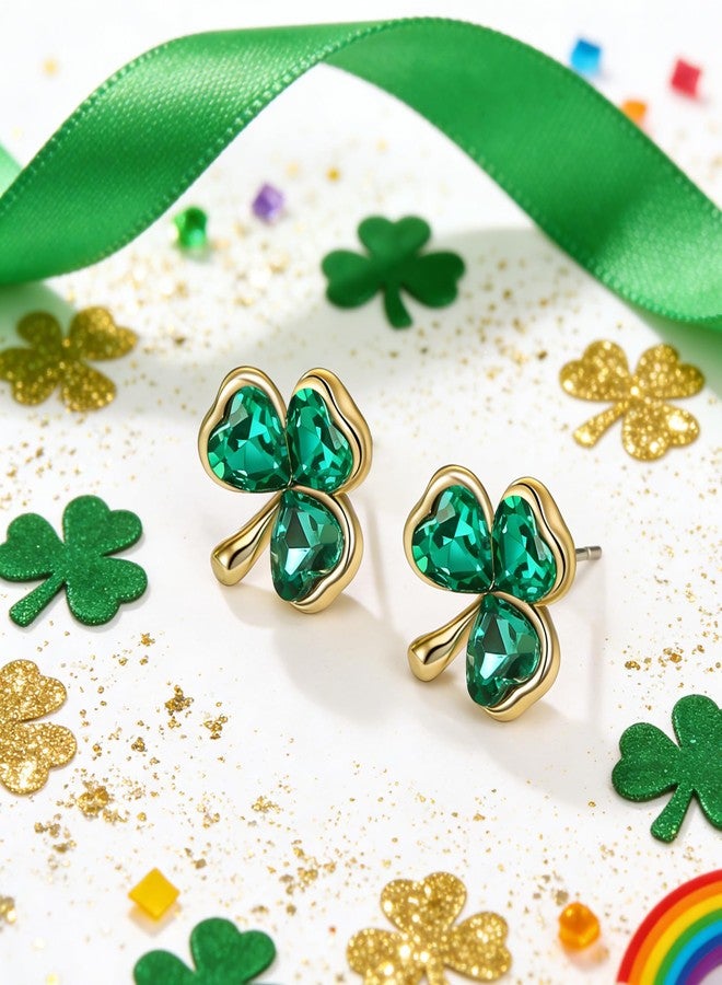 BriLove St. Patrick's Day Green Stunning Cute Shamrock Studs Earrings for Women Holiday Jewelry Gift Emerald Color Gold-Tone - Image 5