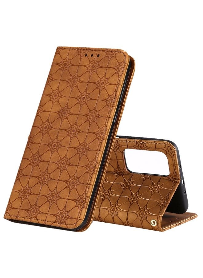 HuHa Case Cover For Xiaomi Mi 10T Pro 5G / Mi 10T 5G / Redmi K30s Lucky Flowers Embossing Pattern Magnetic Horizontal Flip Leather Case with Holder & Card Slots Yellow Brown 