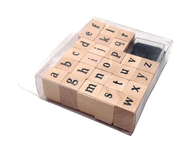 WeKonnect; Wooden Rubber 52 Pcs Small & Capital Alphabet Letter Stamps | Vintage Wood with Ink Pad for Journaling, Card Making, DIY, Craft & Scrapbooking (Small & Capital Combo Alphabets) - Image 5