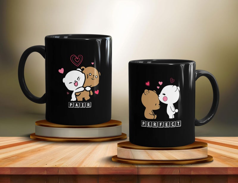 Gift Arcadia Ceramic Perfect Pair Coffee Mugs | Gift for Couple | Best Wedding Gift | Couple Gifts for Wedding| Gifts for Women | Set of 2 Microwave and Dishwasher Safe Coffee Mug | Black (A220) - Image 1