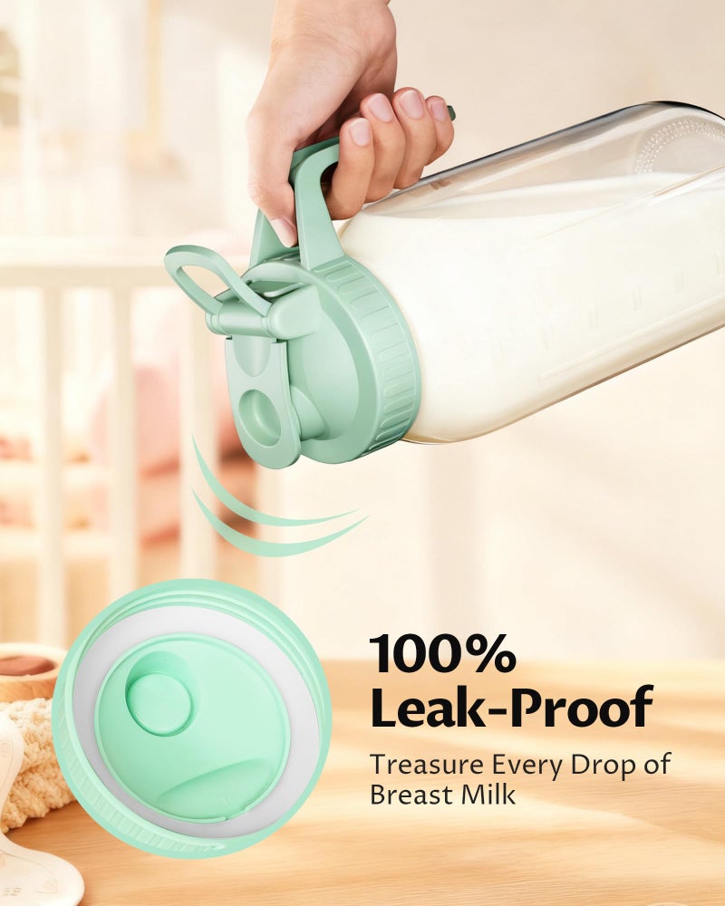 VA1KENE 64oz Glass Breast Milk Pitcher with Lid & Pour Spout, 2 Quart Airtight Leakproof BreastMilk Fridge Storage Container - Wide Mouth, Dishwasher Safe Formula Pitcher with Handle - Image 3