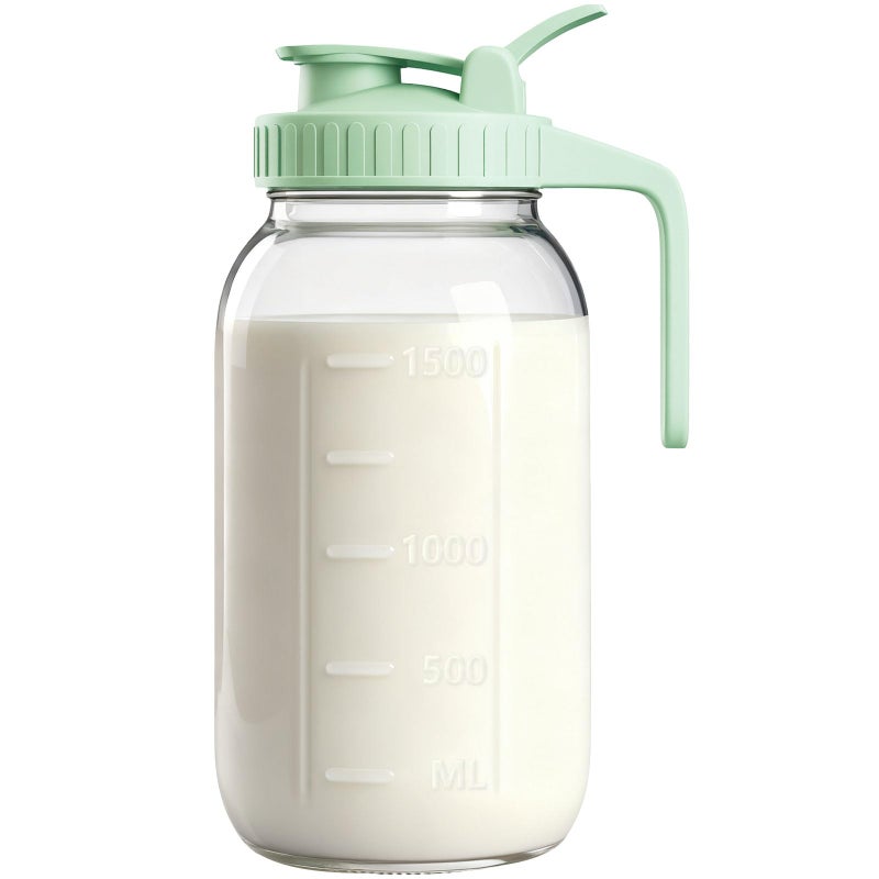 VA1KENE 64oz Glass Breast Milk Pitcher with Lid & Pour Spout, 2 Quart Airtight Leakproof BreastMilk Fridge Storage Container - Wide Mouth, Dishwasher Safe Formula Pitcher with Handle - Image 1
