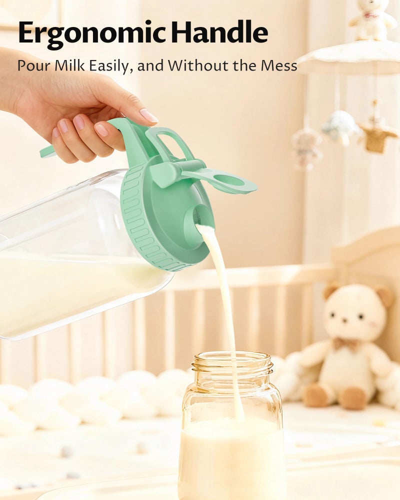 VA1KENE 64oz Glass Breast Milk Pitcher with Lid & Pour Spout, 2 Quart Airtight Leakproof BreastMilk Fridge Storage Container - Wide Mouth, Dishwasher Safe Formula Pitcher with Handle - Image 5
