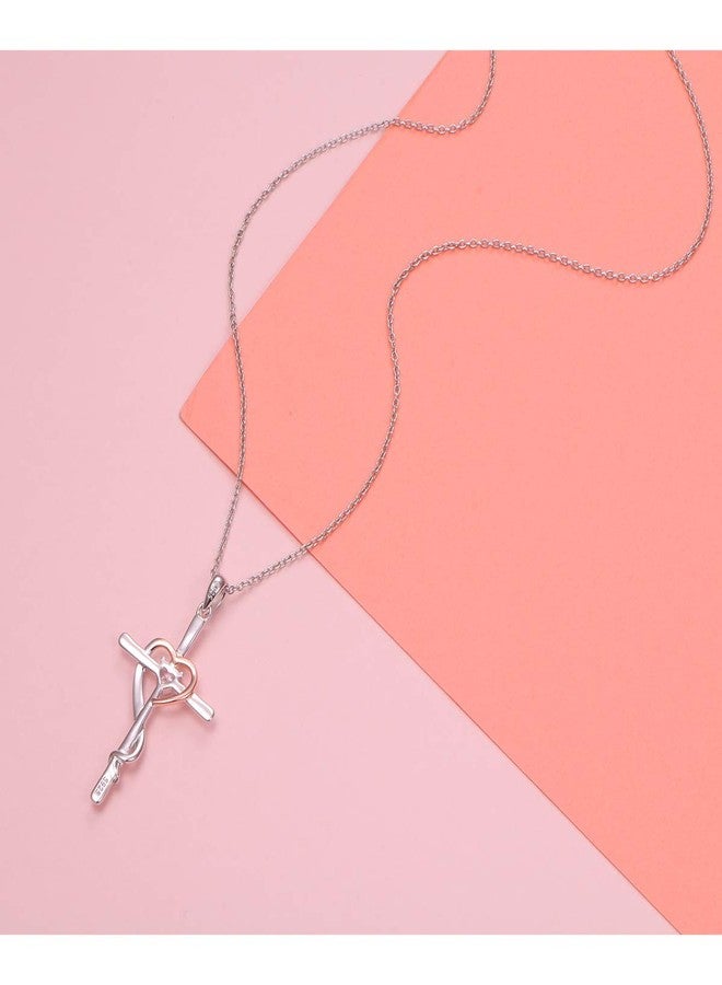 JZMSJF S925 Sterling Silver Faith Hope God in My Heart Cross Pendant Necklace Gift for Women Adults Teens - Image 4