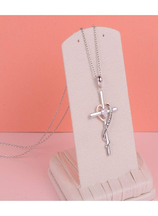 JZMSJF S925 Sterling Silver Faith Hope God in My Heart Cross Pendant Necklace Gift for Women Adults Teens - Image 3