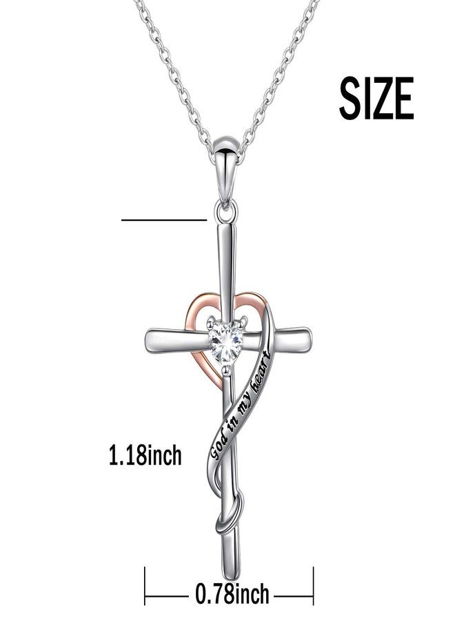 JZMSJF S925 Sterling Silver Faith Hope God in My Heart Cross Pendant Necklace Gift for Women Adults Teens - Image 5