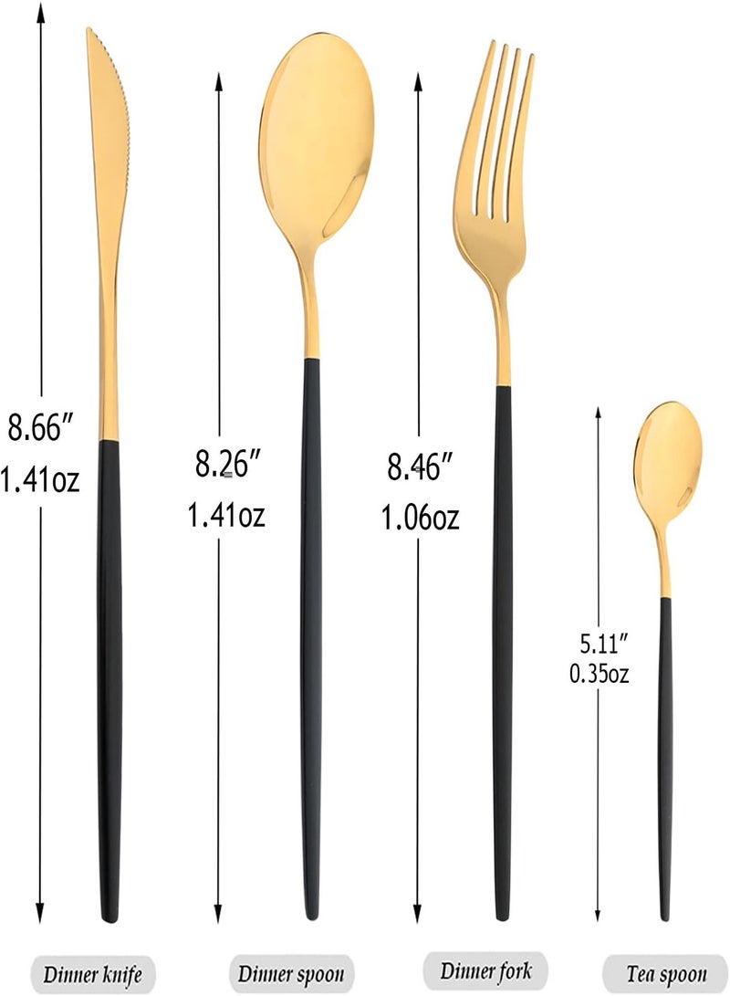 Mirror Cutlery Serving Set, 24-piece 18/0 Stainless Steel Silverware With Black Handle Simple & Modern Tableware For Home Party Restaurant Christmas Dinner, Service For 6 (Black Gold) - Image 4