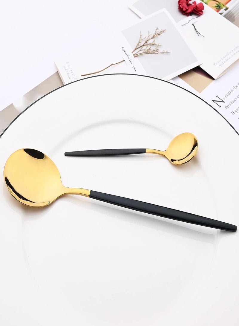 Mirror Cutlery Serving Set, 24-piece 18/0 Stainless Steel Silverware With Black Handle Simple & Modern Tableware For Home Party Restaurant Christmas Dinner, Service For 6 (Black Gold) - Image 3