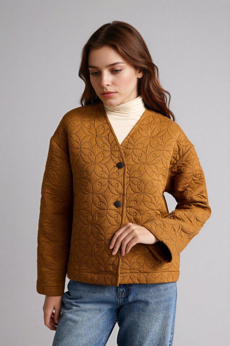 DeFacto Brown Woman Regular Fit V-Neck Blazer Casual - Image 5