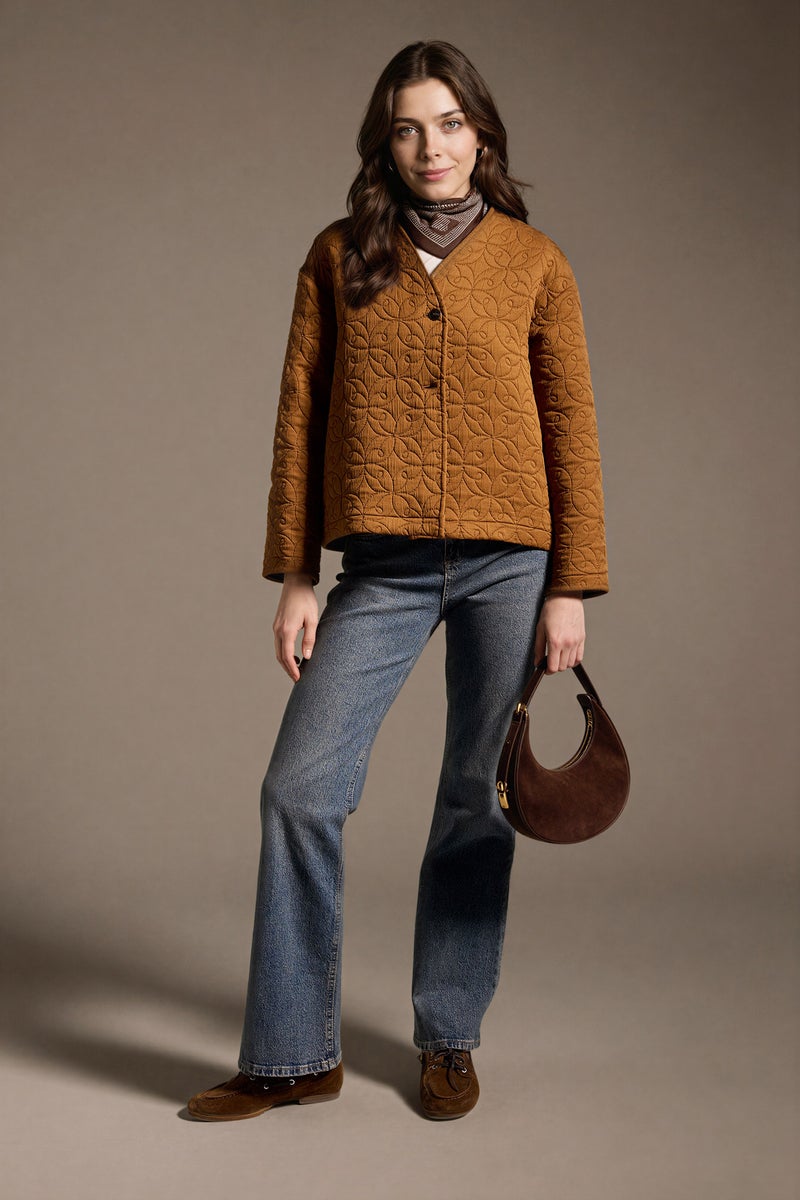 DeFacto Brown Woman Regular Fit V-Neck Blazer Casual - Image 2