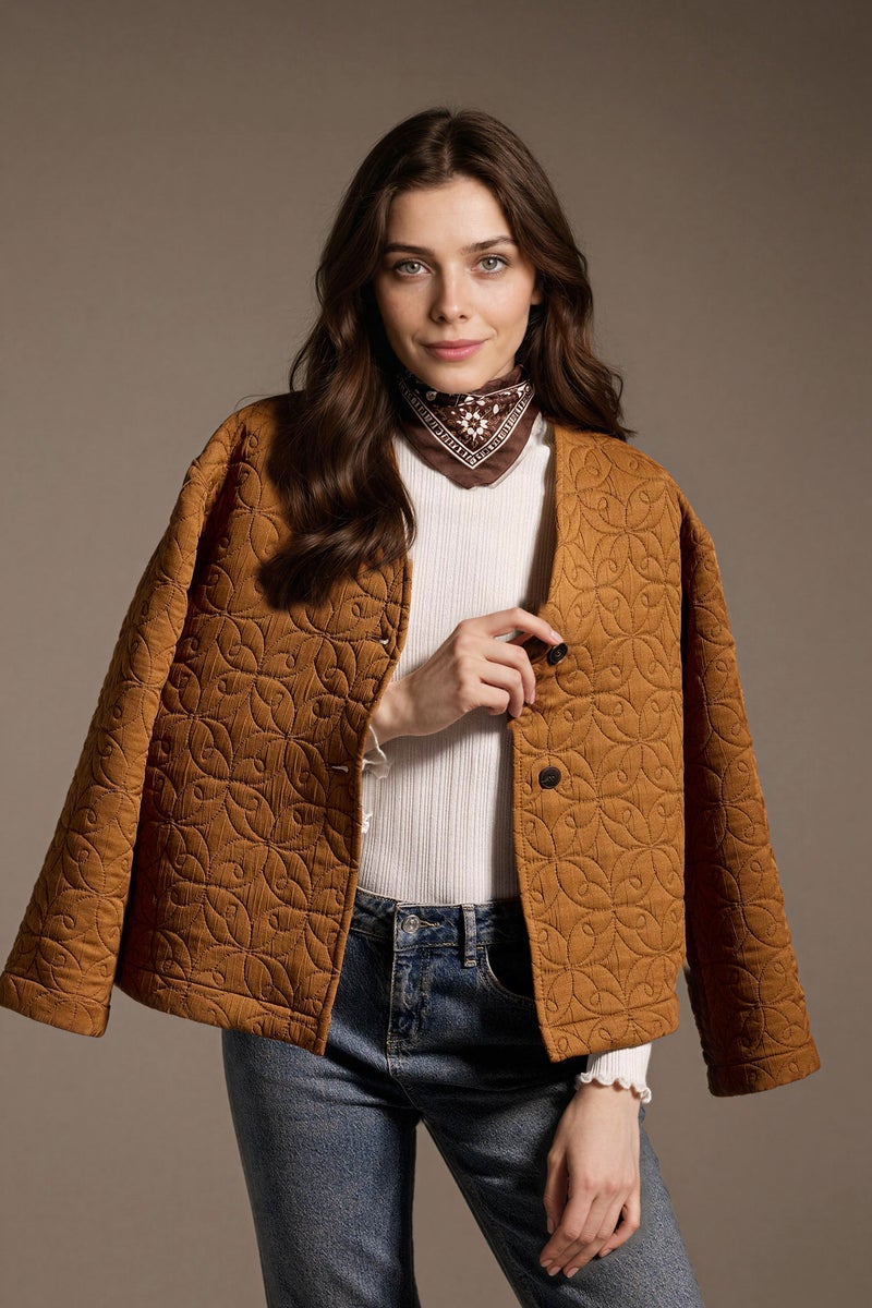 DeFacto Brown Woman Regular Fit V-Neck Blazer Casual - Image 1