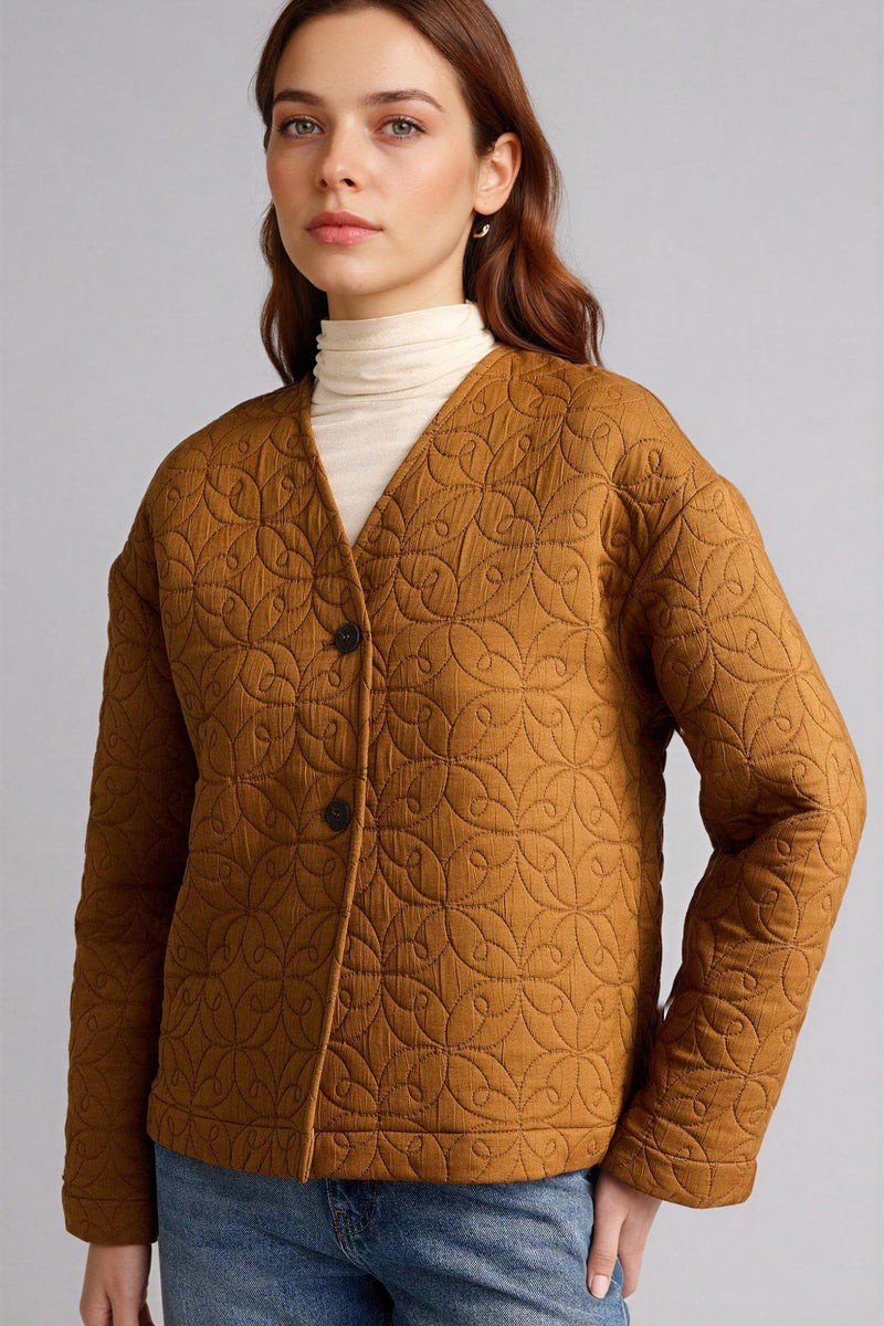 DeFacto Brown Woman Regular Fit V-Neck Blazer Casual - Image 4