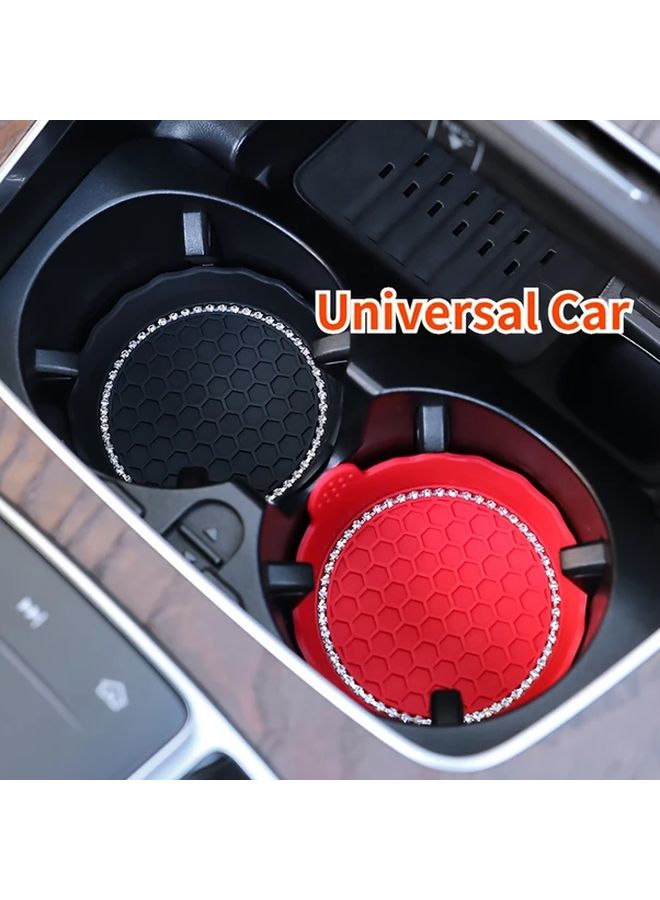 2pcs Pink Sparkling Crystal Rhinestone Car Cup Coasters Non Slip Easy Clean Drink Holders For Stylish Vehicle Interiors - Image 4
