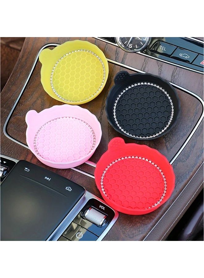 2pcs Pink Sparkling Crystal Rhinestone Car Cup Coasters Non Slip Easy Clean Drink Holders For Stylish Vehicle Interiors - Image 1