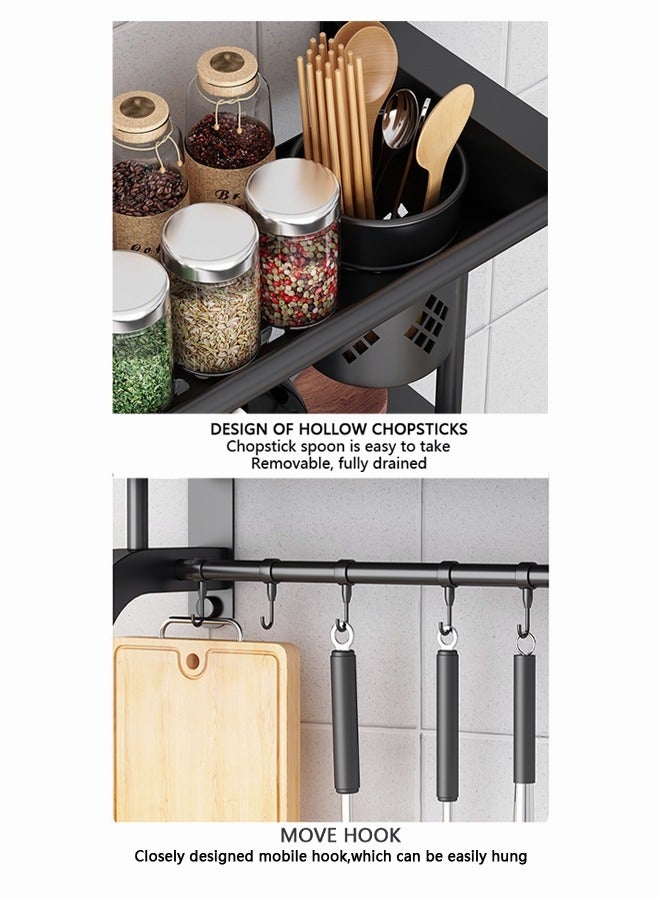 3 Tier Wall Mounted, Bathroom Shelf, 2 in 1 Self-Adhesive Perforated, Stainless Steel Shower Organiser with Towel Bar Hooks  - Image 3