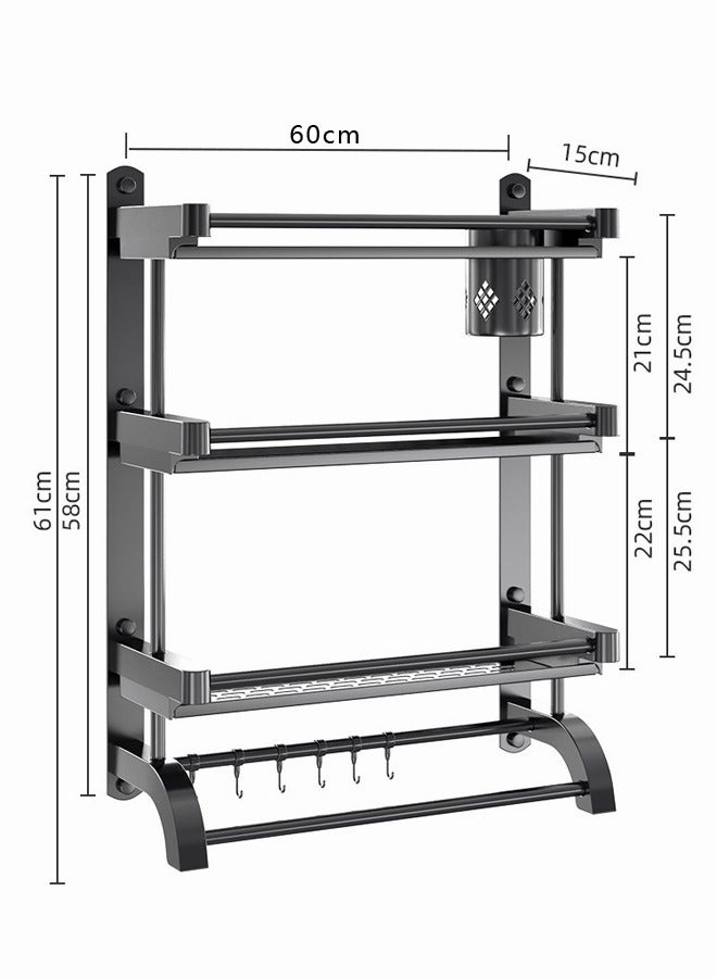 3 Tier Wall Mounted, Bathroom Shelf, 2 in 1 Self-Adhesive Perforated, Stainless Steel Shower Organiser with Towel Bar Hooks  - Image 2