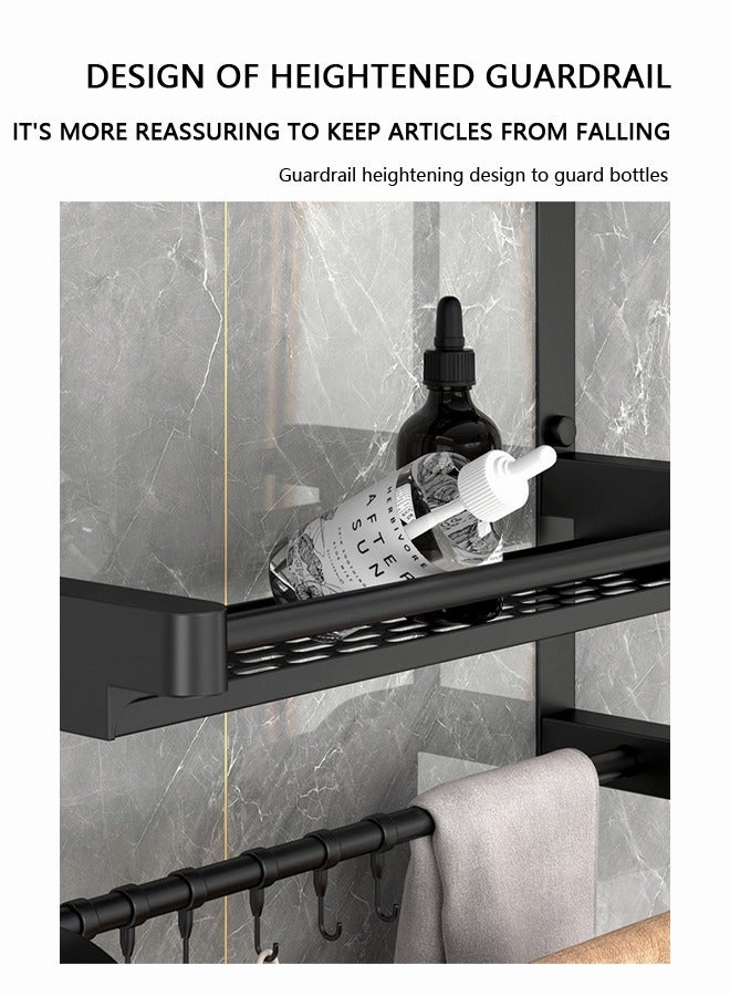 3 Tier Wall Mounted, Bathroom Shelf, 2 in 1 Self-Adhesive Perforated, Stainless Steel Shower Organiser with Towel Bar Hooks  - Image 5