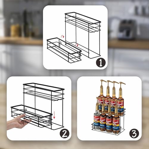 OGFC 11134 Coffee Syrup Organizer Rack, (8 Bottle Capacity),2 Tier Coffee Syrup holder for Coffee Bar Accessories,Kitchen,Storage for Syrup, Wine, Dressing（Black） - Image 4