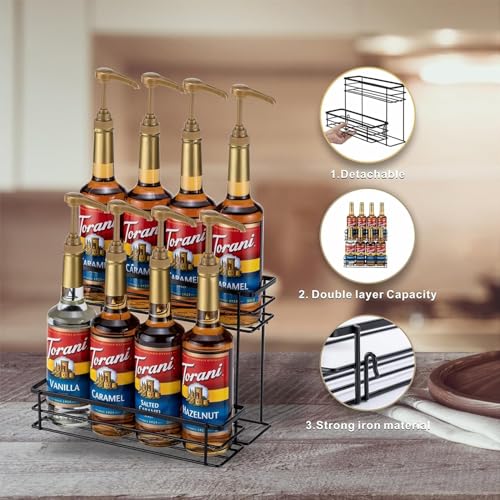 OGFC 11134 Coffee Syrup Organizer Rack, (8 Bottle Capacity),2 Tier Coffee Syrup holder for Coffee Bar Accessories,Kitchen,Storage for Syrup, Wine, Dressing（Black） - Image 5