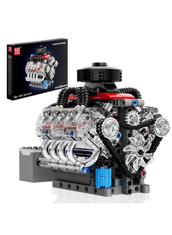mould king Mould King Mini V8 Engine Kits That Runs, Build Your Own Visible Car Motor, Physical Science Experiment Models for Teens, Best STEM Toy Gifts for Kids and Adult 10171 (487 Pcs)  - Image 1