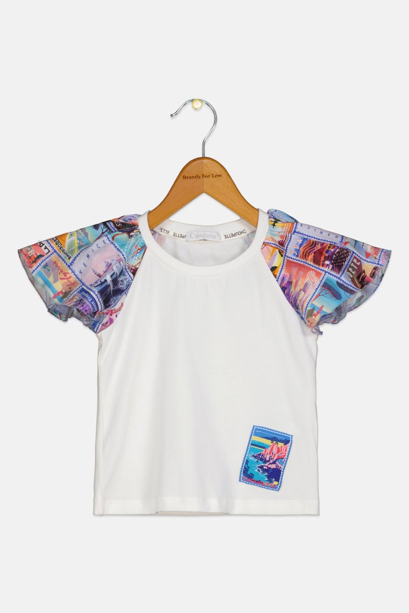Choupette Toddlers Girl Cap Sleeves Graphic Print Top, Multicolor - Image 1