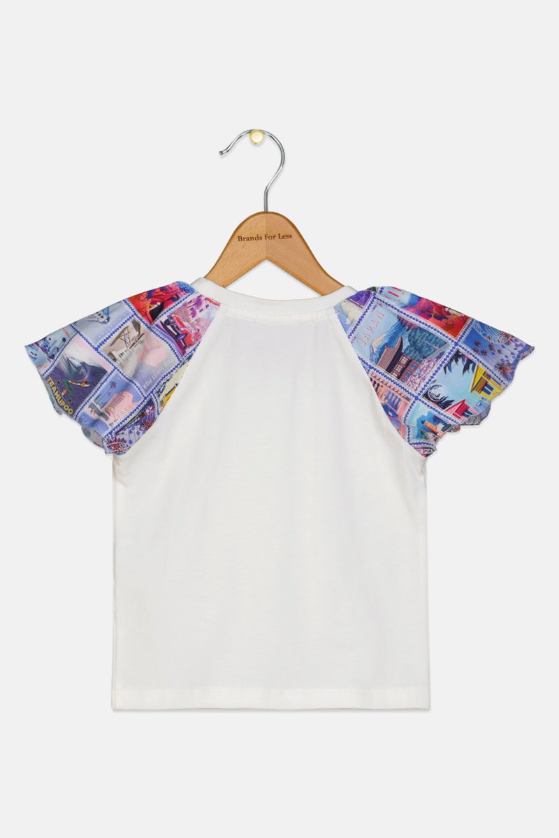 Choupette Toddlers Girl Cap Sleeves Graphic Print Top, Multicolor - Image 2