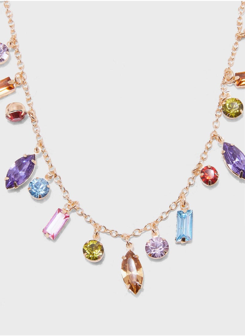 ELLA - Multi Coloured Jewel Details Necklace - Image 1