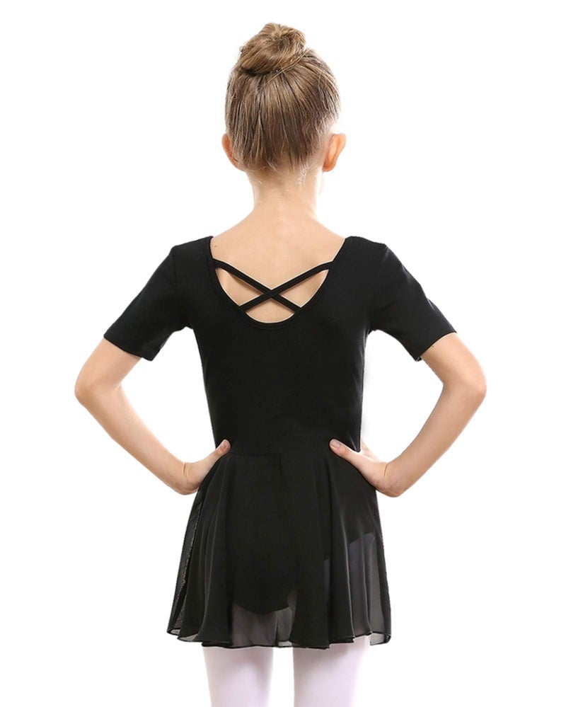 Stelle Ballet Leotards for Girls Dance Leotard with Skirt Toddler Dance Outfits Criss-Cross Back (Black,7-8 Years) - Image 1