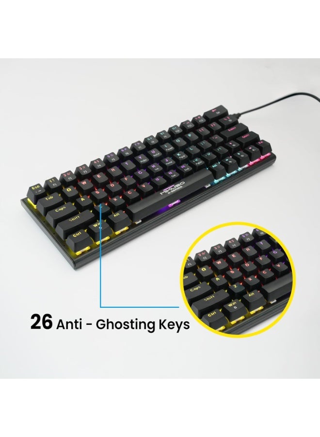 لوحة مفاتيح الألعاب الميكانيكية MIKUSO XK-63، 63 مفتاحًا، سلكية USB من النوع C، إضاءة خلفية متعددة الألوان، مفاتيح محور ميكانيكية، توصيل وتشغيل بدون تعريف، لوحة مفاتيح صغيرة الحجم 60% لأجهزة الكمبيوتر المكتبية والمحمولة (5 فولت) - Image 2