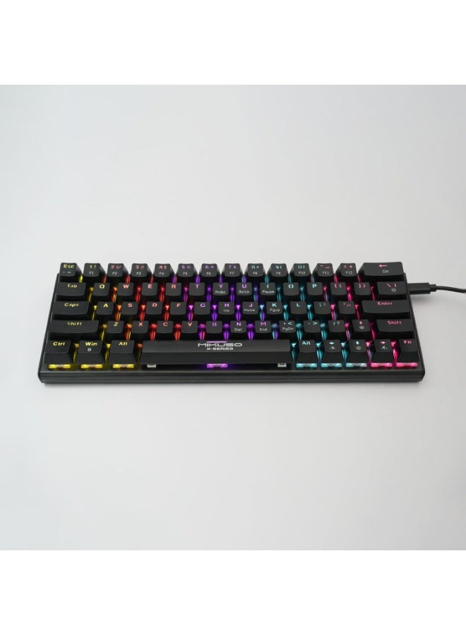لوحة مفاتيح الألعاب الميكانيكية MIKUSO XK-63، 63 مفتاحًا، سلكية USB من النوع C، إضاءة خلفية متعددة الألوان، مفاتيح محور ميكانيكية، توصيل وتشغيل بدون تعريف، لوحة مفاتيح صغيرة الحجم 60% لأجهزة الكمبيوتر المكتبية والمحمولة (5 فولت) - Image 1