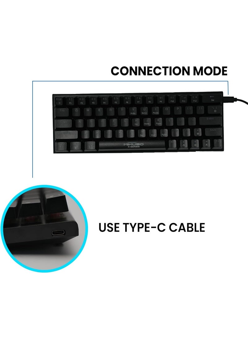 لوحة مفاتيح الألعاب الميكانيكية MIKUSO XK-63، 63 مفتاحًا، سلكية USB من النوع C، إضاءة خلفية متعددة الألوان، مفاتيح محور ميكانيكية، توصيل وتشغيل بدون تعريف، لوحة مفاتيح صغيرة الحجم 60% لأجهزة الكمبيوتر المكتبية والمحمولة (5 فولت) - Image 5