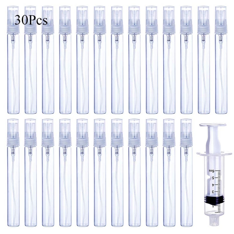 luojery 30Pcs 10ml/0.34 Oz Portable Refillable Clear Glass Empty Sprayer Perfume Bottles Cosmetic Atomizers Spray Bottle Container for Travel Party Must Makeup Tool (30Pcs 10ml Clear Glass Perfume Bottles) - Image 1