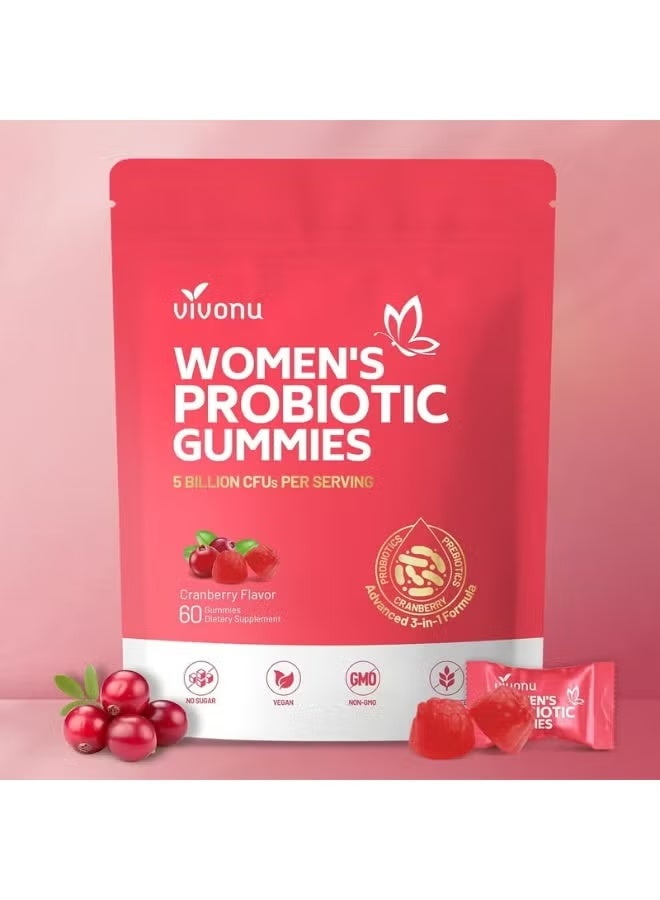 VivoNu Women’s Probiotic Gummies – Vaginal pH & Odor Balance, Yeast & Flora Support, with Cranberry & Vitamin C, 60 Count - Image 1
