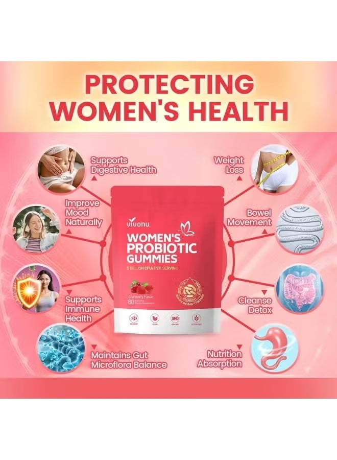 VivoNu Women’s Probiotic Gummies – Vaginal pH & Odor Balance, Yeast & Flora Support, with Cranberry & Vitamin C, 60 Count - Image 2