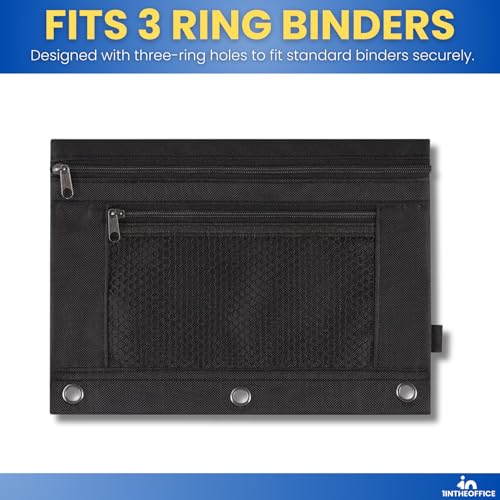 1InTheOffice 3-Ring Binder Pencil Case Pouch, Black, 4 Pack - Image 3
