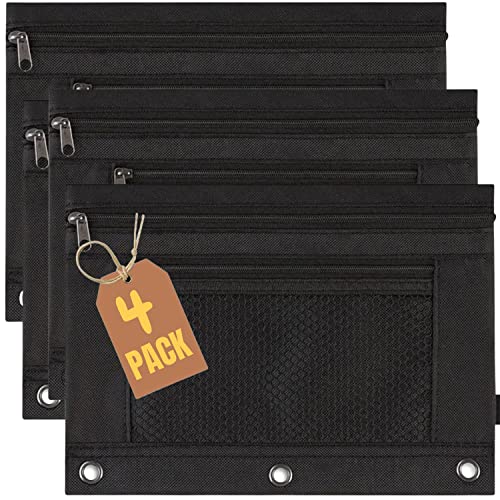 1InTheOffice 3-Ring Binder Pencil Case Pouch, Black, 4 Pack - Image 1