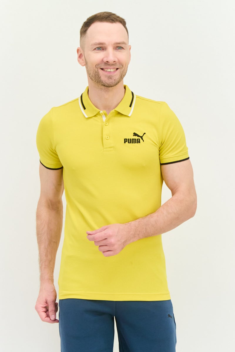 PUMA قميص بولو قصير الأكمام للرجال بتصميم نحيف، أصفر - Image 1