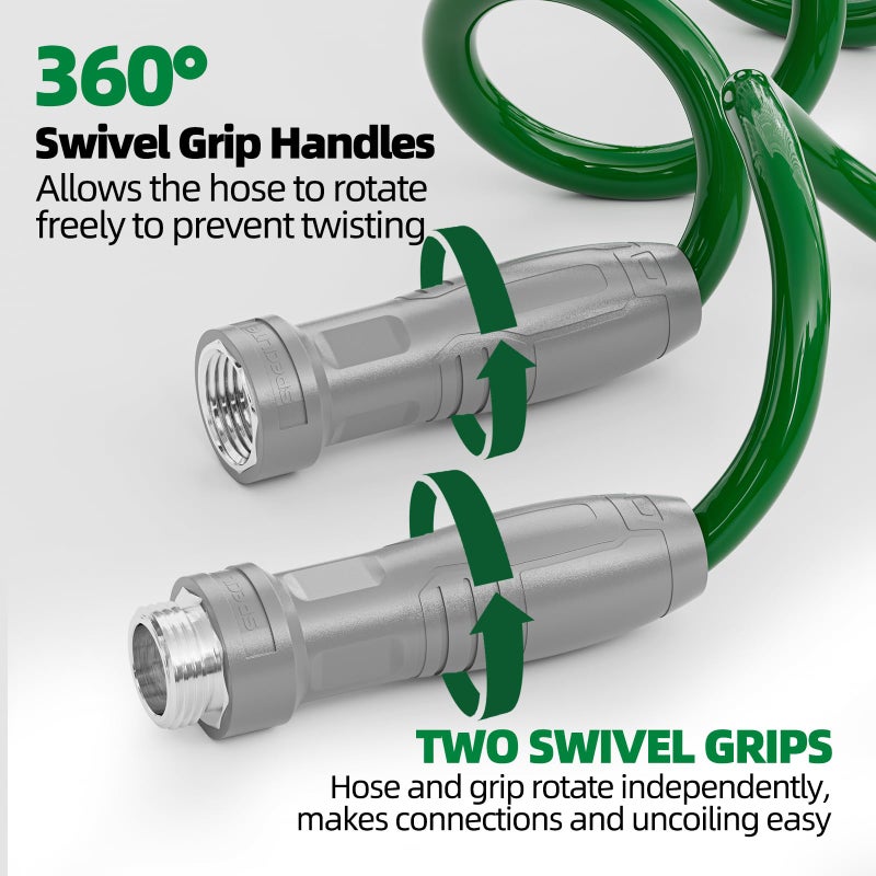 SPECILITE 3/8" Lightweight Coil Garden Hose 50 FT, EVA Flexible Curly Water Pipes with 6-Pattern Spray Nozzle for Boat, Greenhouse, Yard, Patio, Green - Image 4