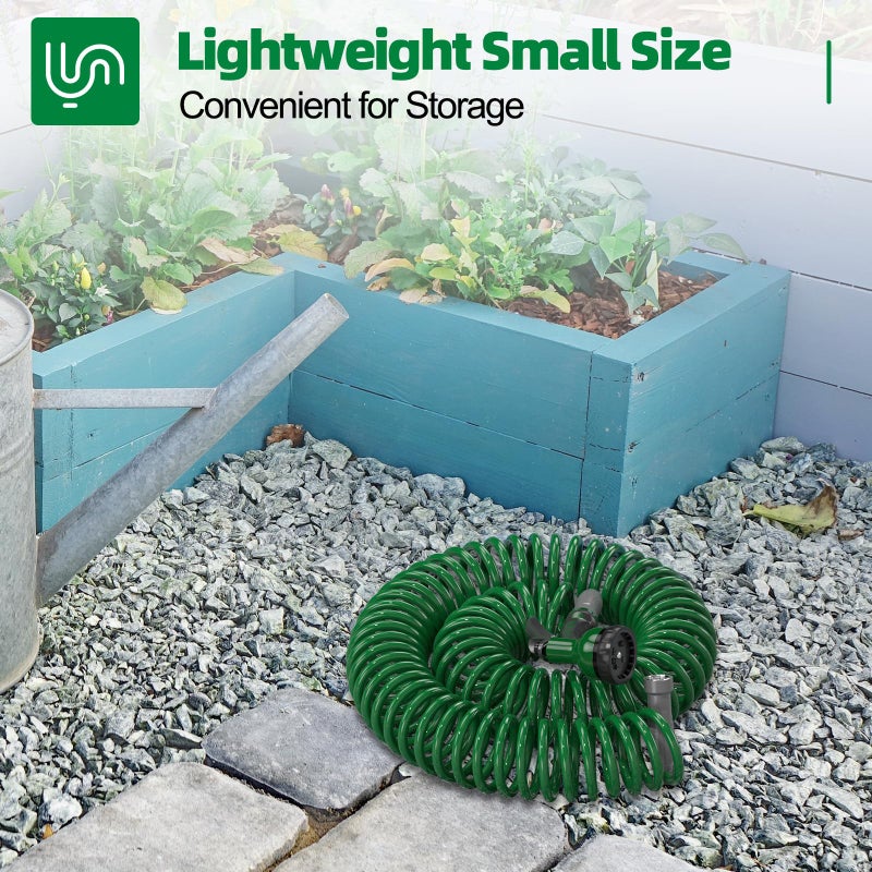 SPECILITE 3/8" Lightweight Coil Garden Hose 50 FT, EVA Flexible Curly Water Pipes with 6-Pattern Spray Nozzle for Boat, Greenhouse, Yard, Patio, Green - Image 3