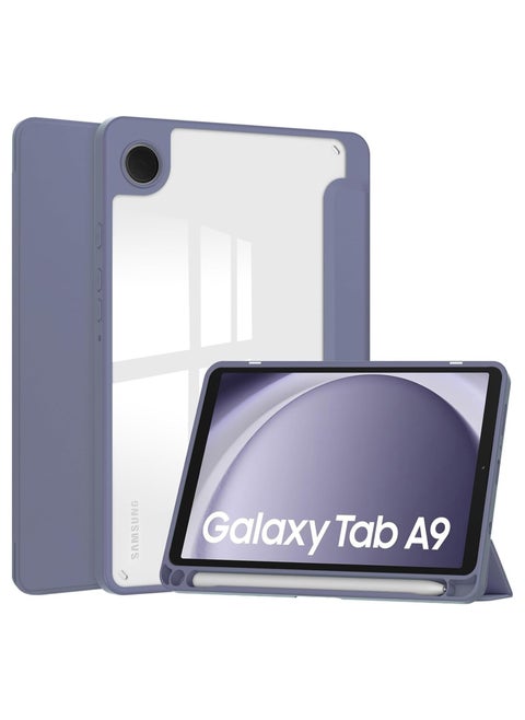 Hybrid Slim Case with Pen Holder for Samsung Galaxy Tab A9 8.7 Inch 2023 Model (SM-X110/X115/X117) Clear Transparent Back Shell, Lavender Lavender