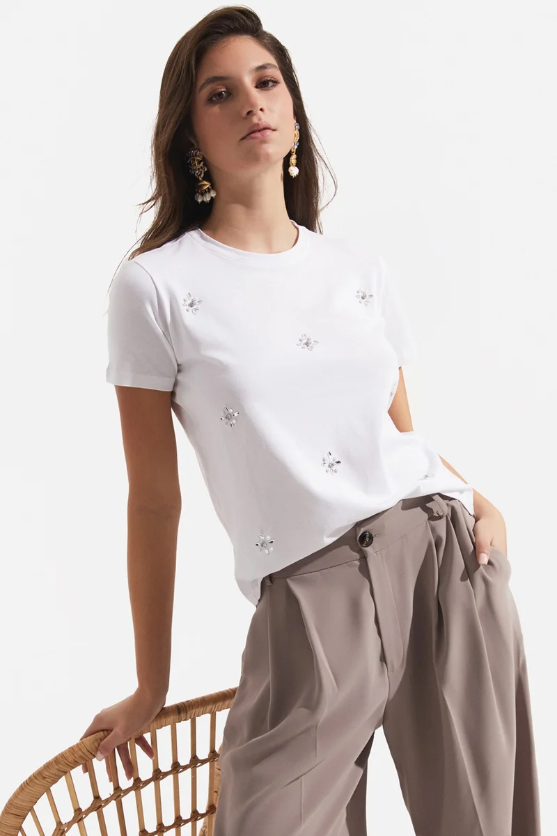 جون Stone Detailed 100% Cotton T-shirt