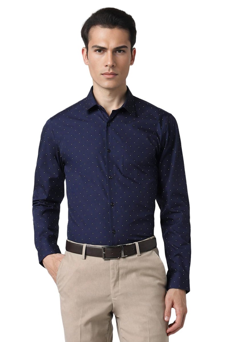Peter England Men's Cotton Slim Fit Small Ditsy Printed Full Sleeve Shirt Navy, 42 - Image 1