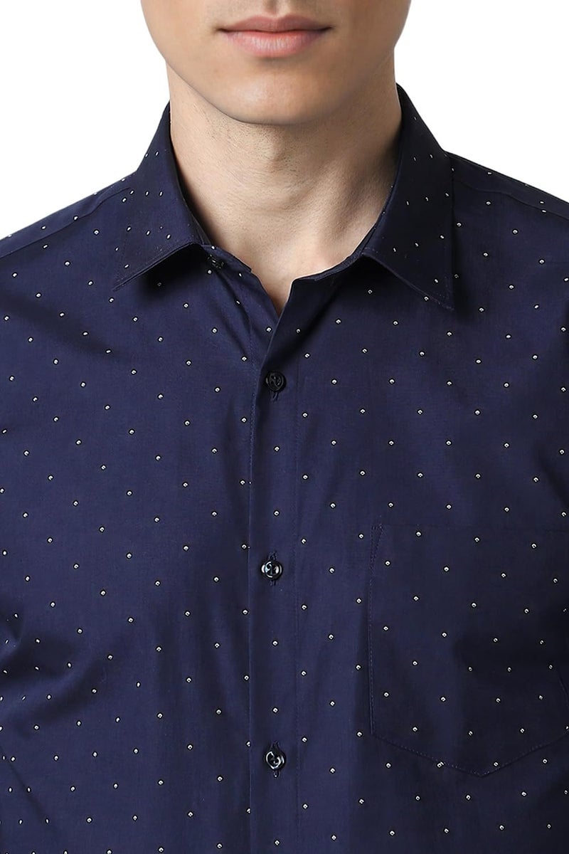 Peter England Men's Cotton Slim Fit Small Ditsy Printed Full Sleeve Shirt Navy, 42 - Image 4