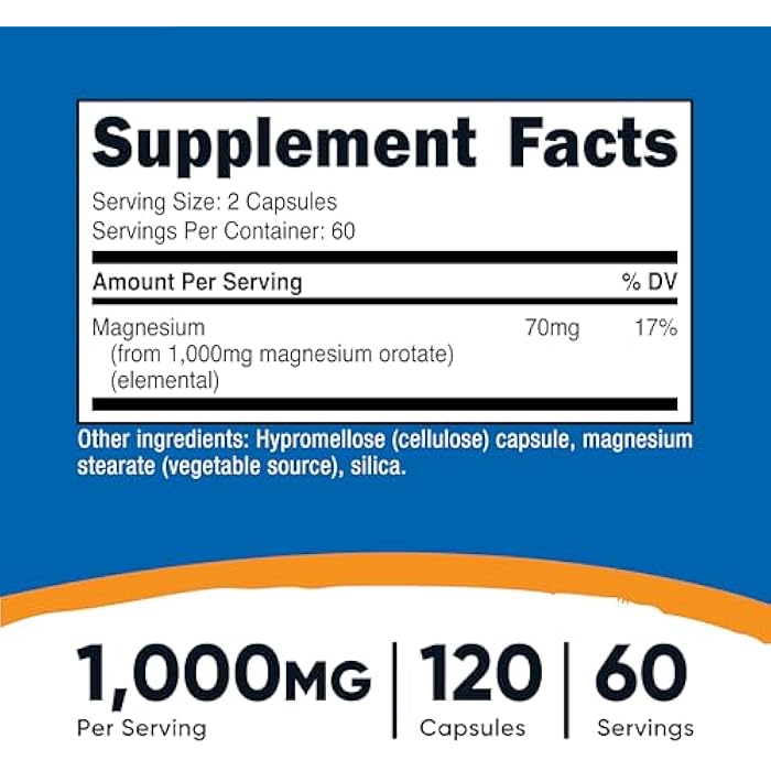 Nutricost Magnesium Orotate Capsules 1000mg, 120 Caps - 60 Servings, 500mg Per Capsule, Non-GMO, Gluten Free - Image 2