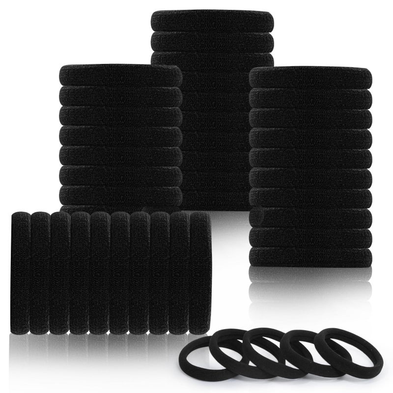 LuSeren 80pcs Black Thick Hair Ties for Women, 2.36 IN Large No Metal Ponytail Holders, Heavy Duty Elastic Hair Bands, Durable No Damage Hair Elastics for Thick & Curly Hair, Strong Hold - Image 1