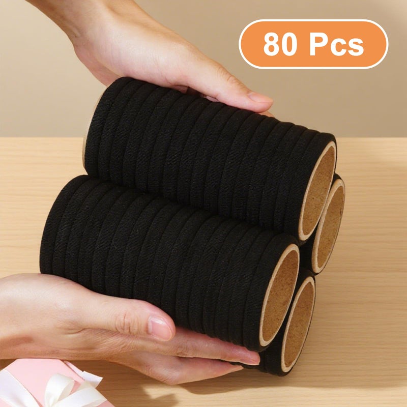 LuSeren 80pcs Black Thick Hair Ties for Women, 2.36 IN Large No Metal Ponytail Holders, Heavy Duty Elastic Hair Bands, Durable No Damage Hair Elastics for Thick & Curly Hair, Strong Hold - Image 5