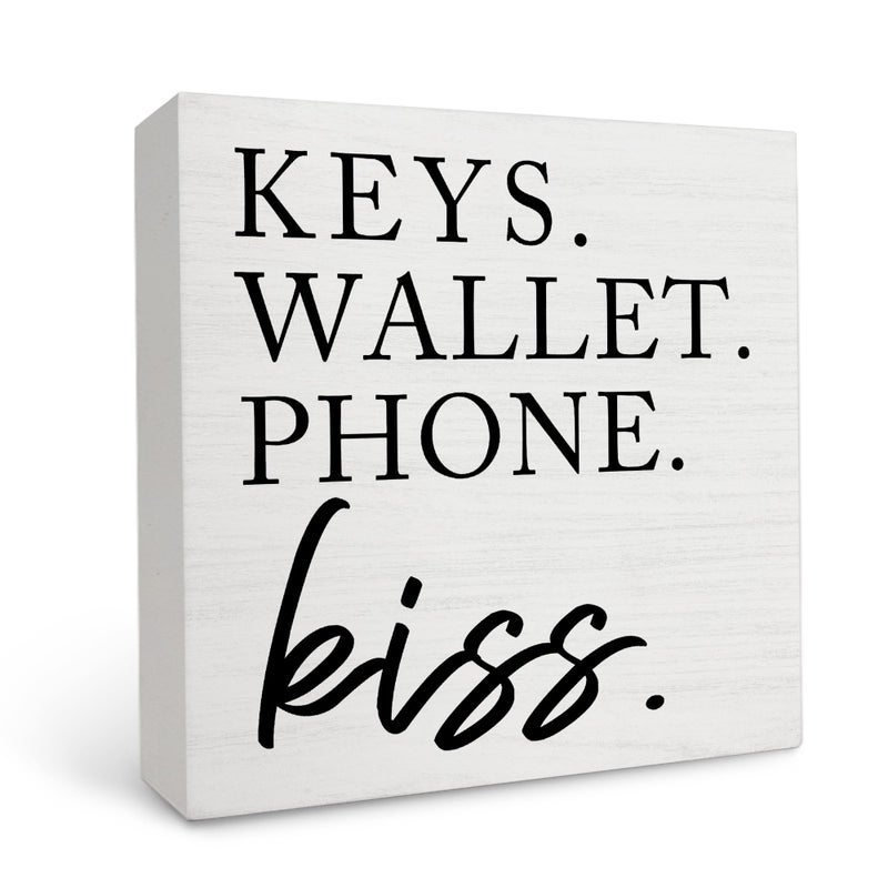 OFlich Wooden Entryway Table Decor - Box Sign for Keys, Wallet, Phone - Home Decor - Image 1