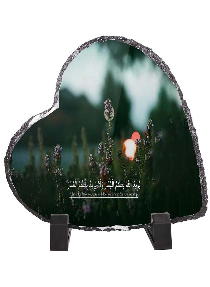 Protective Printed White Heart Shape Marble Photo Frame for Table Top Quraan Aayat